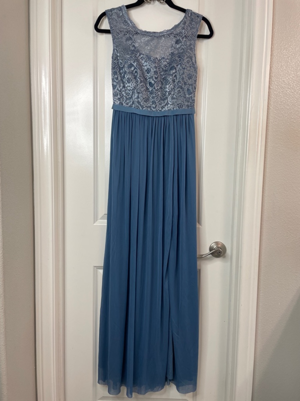 Dusty Blue Lace Bodice Maxi Dress